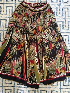 Tropical Tiger Print Maxi Skirt - Black, Olive & Red